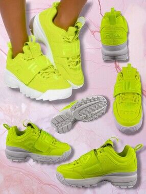 FILA Women's Disruptor II Applique Chunky Safety Neon Green Sneakers